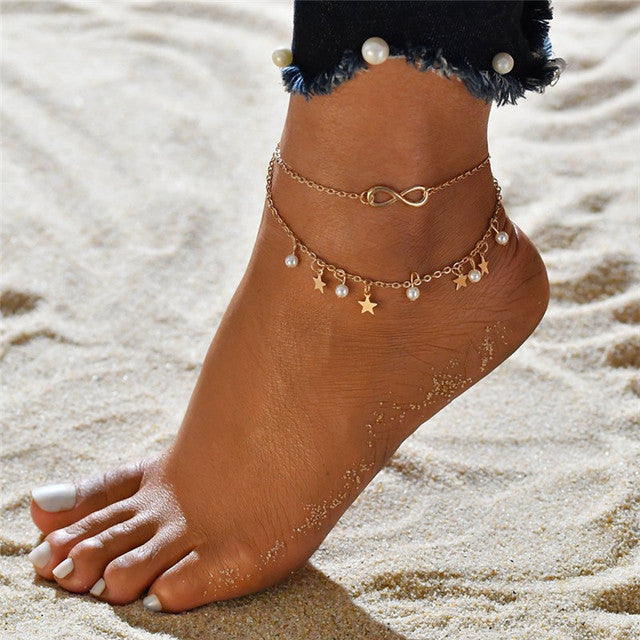 Boho Perlen Fußkette für Damen, verstellbar, ideal als Sommer Accessoire und Strand Schmuck.