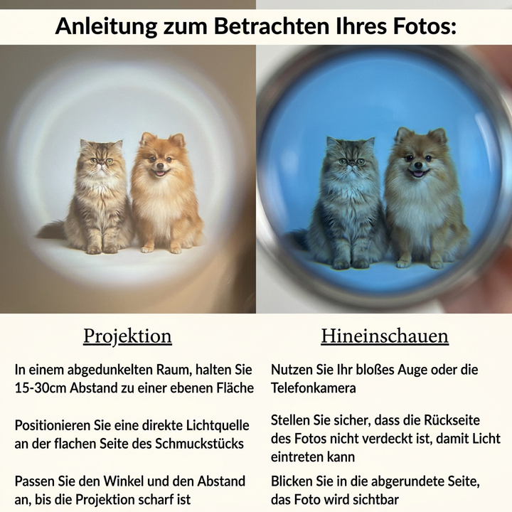 Modisches Projektionsschmuckstück mit Haustierfoto im Inneren, für Tierfreunde.
