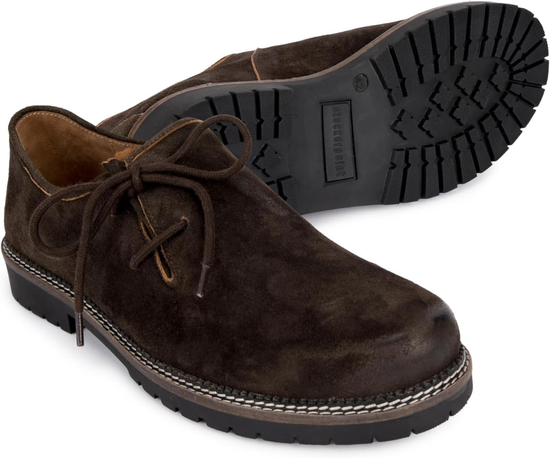 Elegante braune Herren Haferlschuhe aus Leder, perfekt für einen stilvollen Auftritt auf dem Oktoberfest.