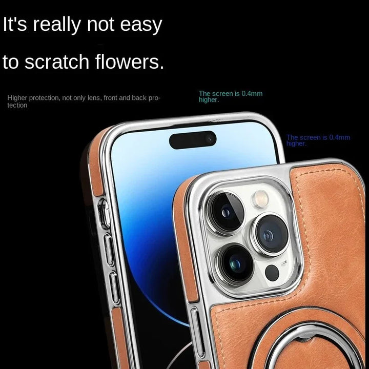 Dunkelblaue elegante iPhone Schutzhülle aus Leder. Stoßfest und mit unsichtbarem Handyständer.