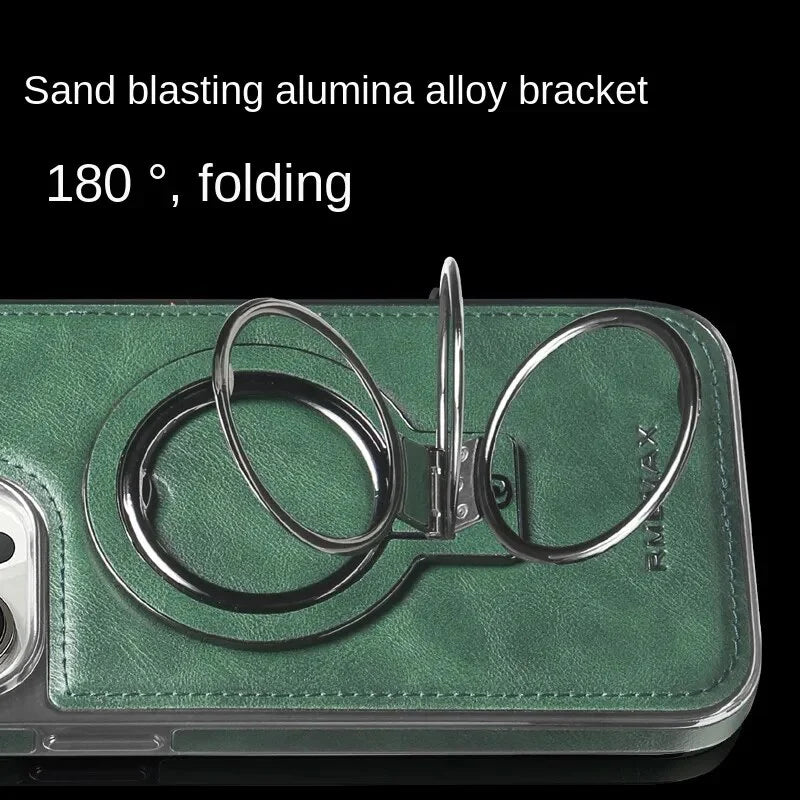 Grüne iPhone Lederhülle, premium Qualität mit unsichtbarem Ständer. Stilvolle & schützende Handyhülle.