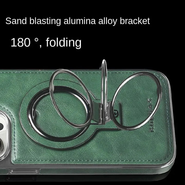 Grüne iPhone Lederhülle, premium Qualität mit unsichtbarem Ständer. Stilvolle & schützende Handyhülle.