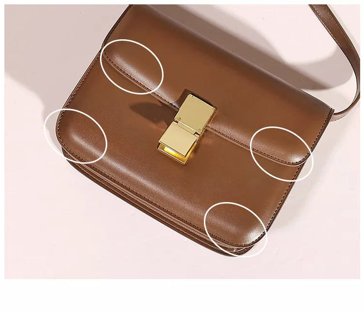 Ganzjährige Designer Tofu-Tasche. Edle kleine Umhängetasche für Damen in Braun.