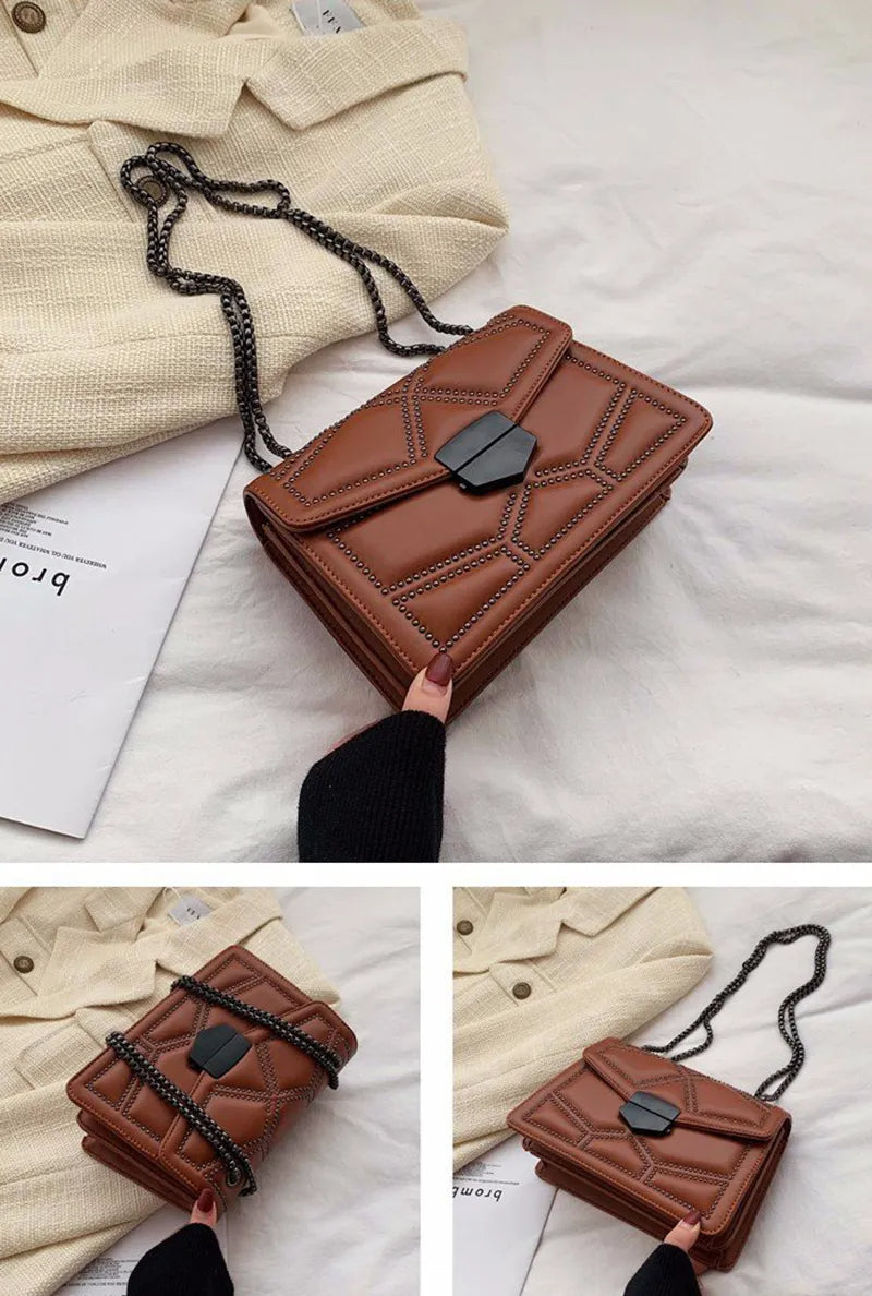 Trendige Frauen Tasche mit Nieten. Diese schicke Umhängetasche ist das perfekte Accessoire für Modebewusste.