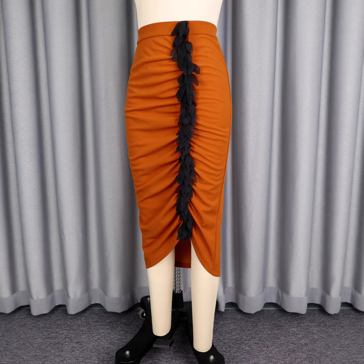 Schicker Damen Business Rock in Braun; Bleistiftrock-Design mit Rüschen für elegantes Outfit und vielseitige Anlässe.