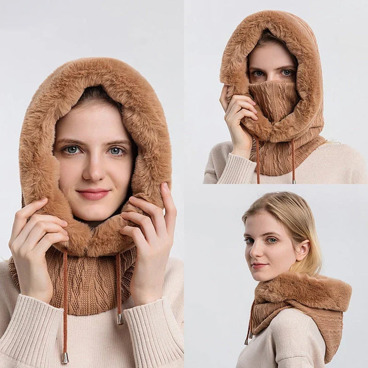 Damen 3-in-1 Winterschal: Mütze, Schal & Maske. Warmes Winter-Accessoire für Frauen.