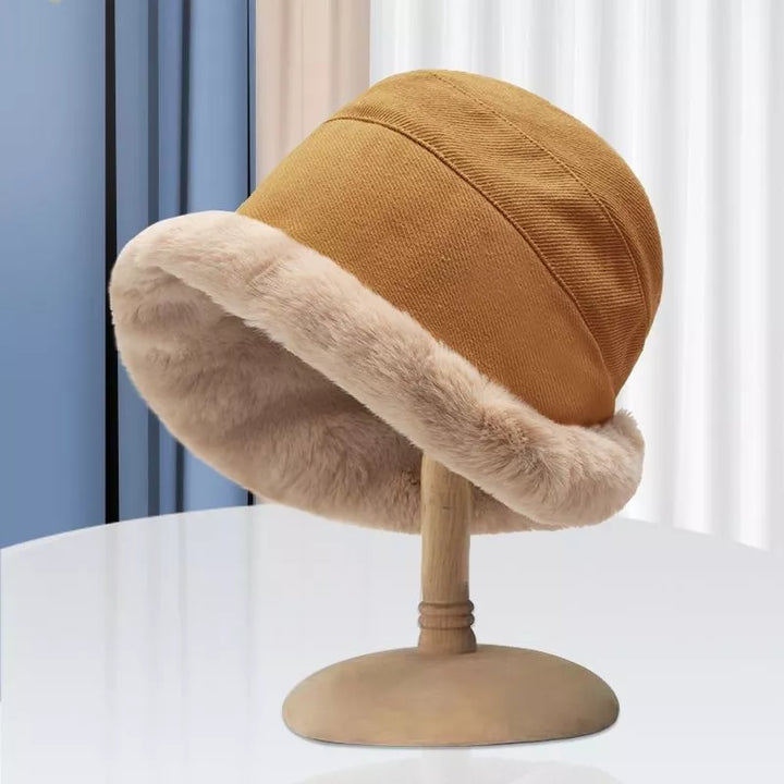 Kuscheliger Damen Fischerhut für den Winter, modisches Accessoire, Khaki.