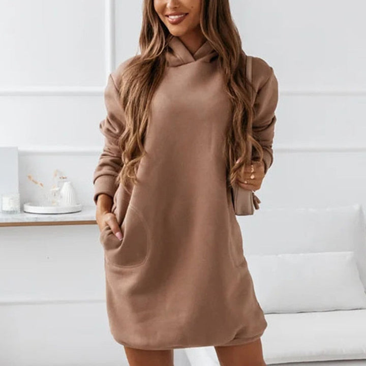 Bequemes Damen Hoodie-Kleid mit Kapuze. Casual Langarmkleid, perfekt als Alltagskleid für jede Frau.