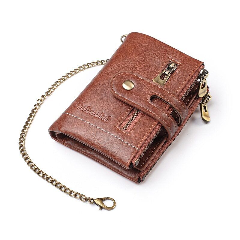 Schwarze Herren Retro Geldbörse mit Kette, echtes Leder, ideal für Stilbewusste. Robust & praktisch.