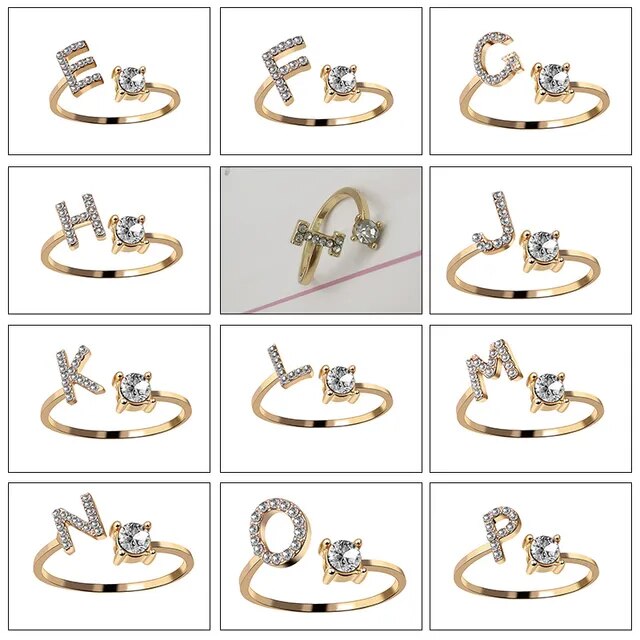 Personalisierter Unisex Strass-Alphabet-Ring in Silber. Individueller Buchstabenring für jeden Anlass.