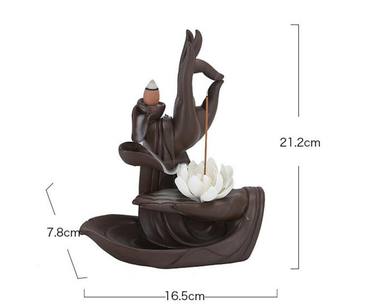 Geschenkidee: Exklusives Buddha Hand Rückfluss Räuchergefäß aus Keramik für Meditation und Wohlbefinden.