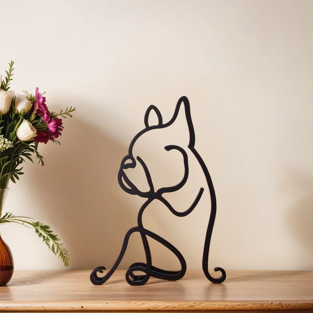 Stilvolle Katzenskulptur, moderne Kunst, abstrakte Tierfigur für elegante Inneneinrichtung.
