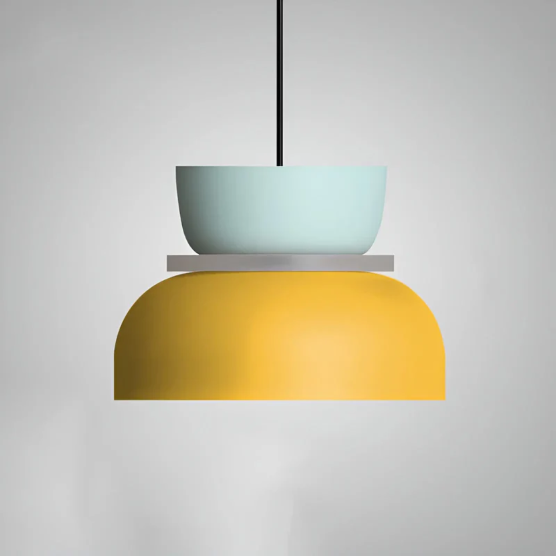 Moderne Pendelleuchte für Schlafzimmer, bunte Macaron-Optik, LED Innenbeleuchtung.
