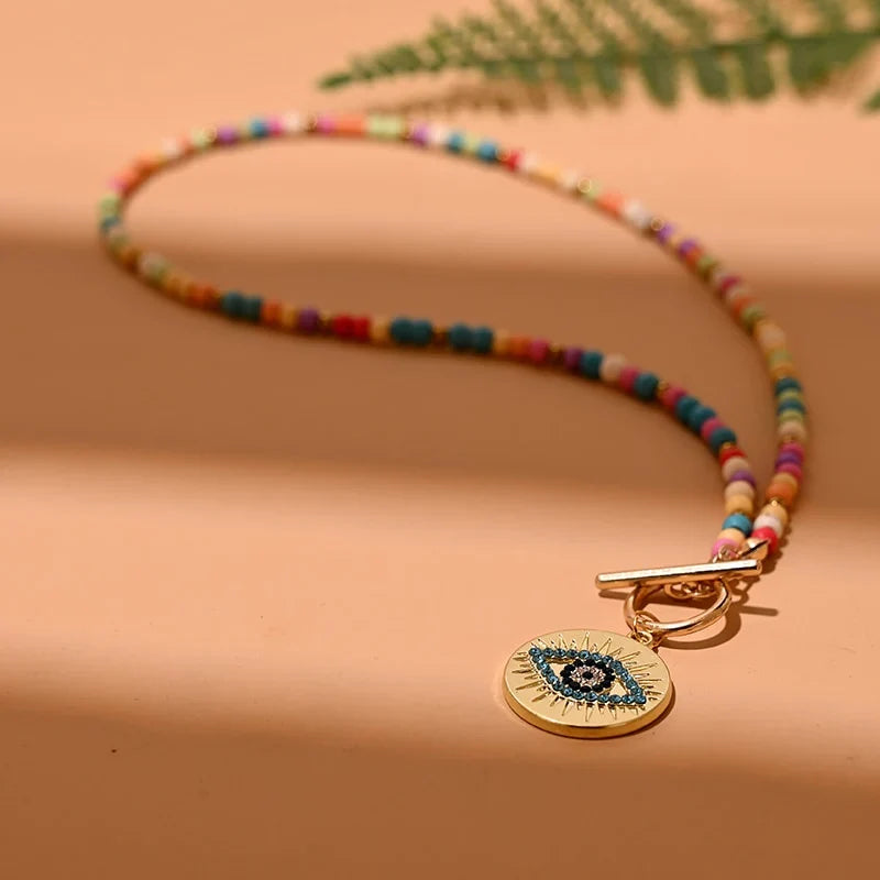 Damen Evil Eye Perlen-Choker-Halskette. Modischer Schutzamulett Schmuck für Frauen.