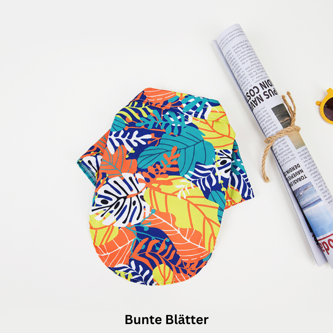 Blaues Hawaii-Hemd für Hunde, Sommer-Outfit mit Kokosnuss & Ananas Muster, hochwertiger Haustierbedarf.