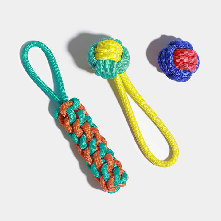 Hundespielzeug-Set aus Seil mit verschiedenen Formen, robust und zahnfreundlich für jeden Hund.