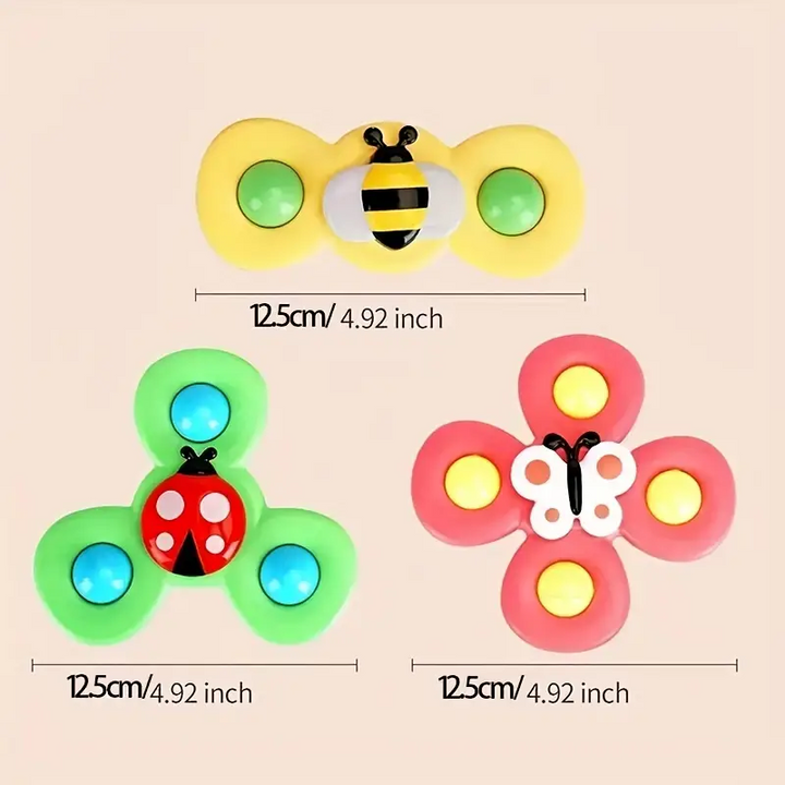 Hochwertige Saugnapf Spinner (3er-Set) für Kinder, bunt, haftet sicher, toll für Babys motorische Entwicklung.