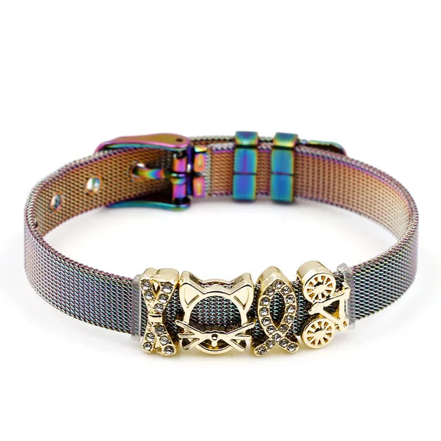 Modisches Glanz-Armband für Damen, zweifarbiges Mesh, verstellbar.