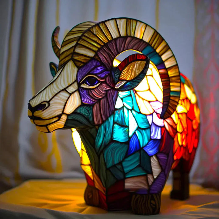 Dekorative Tierlampe, handgefertigt mit Buntglas-Optik für stimmungsvolles Ambiente.