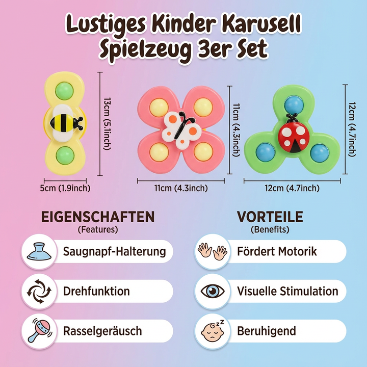 Kinder Lernspielzeug: 3er Set farbenfrohe Karussells fördern Motorik & Sensorik. Perfektes Geschenk für Babyspiel.