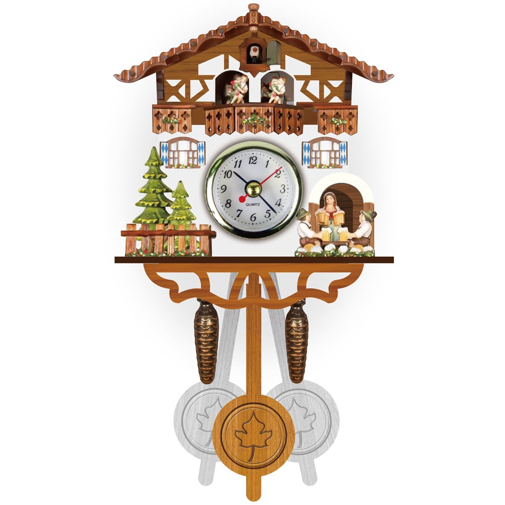 Schwarzwald Kuckucksuhr aus massivem Holz, traditionell handbemaltes Zifferblatt und Pendel.
