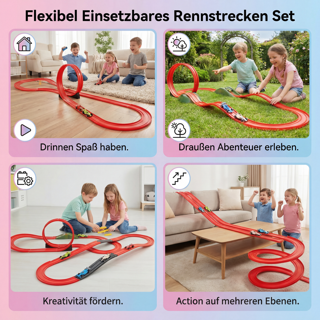 Kreatives Spielzeugset: Flexible Rennstrecke mit leuchtenden Teilen, um spannende Autorennen zu bauen.