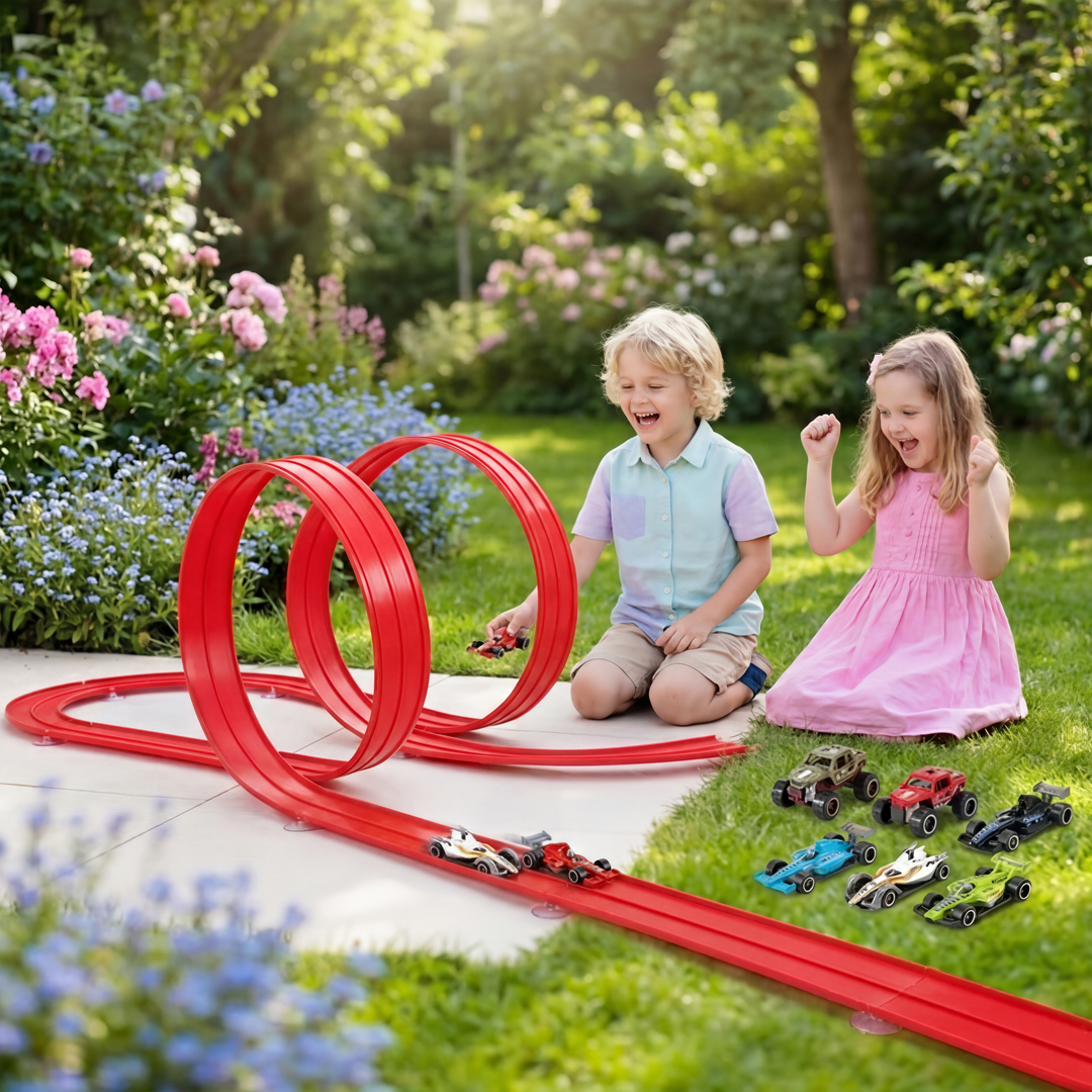 Flexibles & leuchtendes Kinderrennstrecken-Set, fördert Kreativität & Motorik bei Jungen & Mädchen beim Bauen.