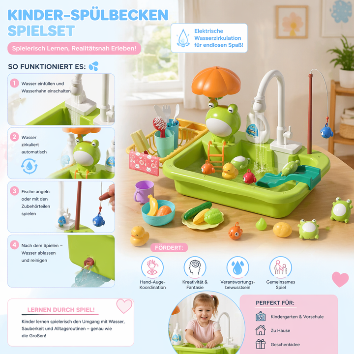 Kinderküche mit lustigem Angelspiel & Wasserpumpe, perfekt für Motoriktraining & Rollenspiele.