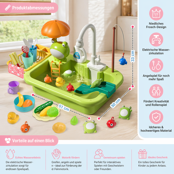 Outdoor-Spielküche mit Wasserfunktion & Angelspiel, perfekt für Sommerspaß & kreatives Rollenspiel.