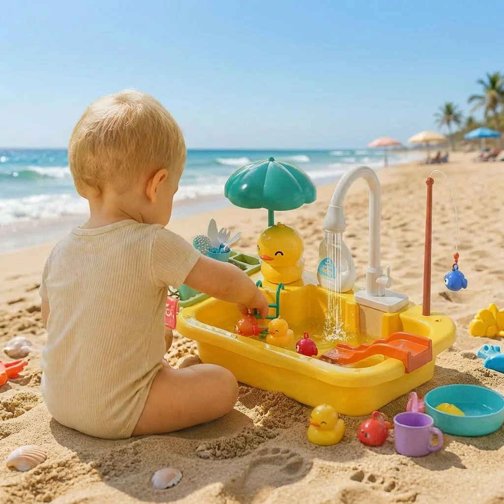 Geschenkidee für Kinder: Spielküche mit Wasserfunktion, Angelspiel, fördert Motorik & Kreativität.