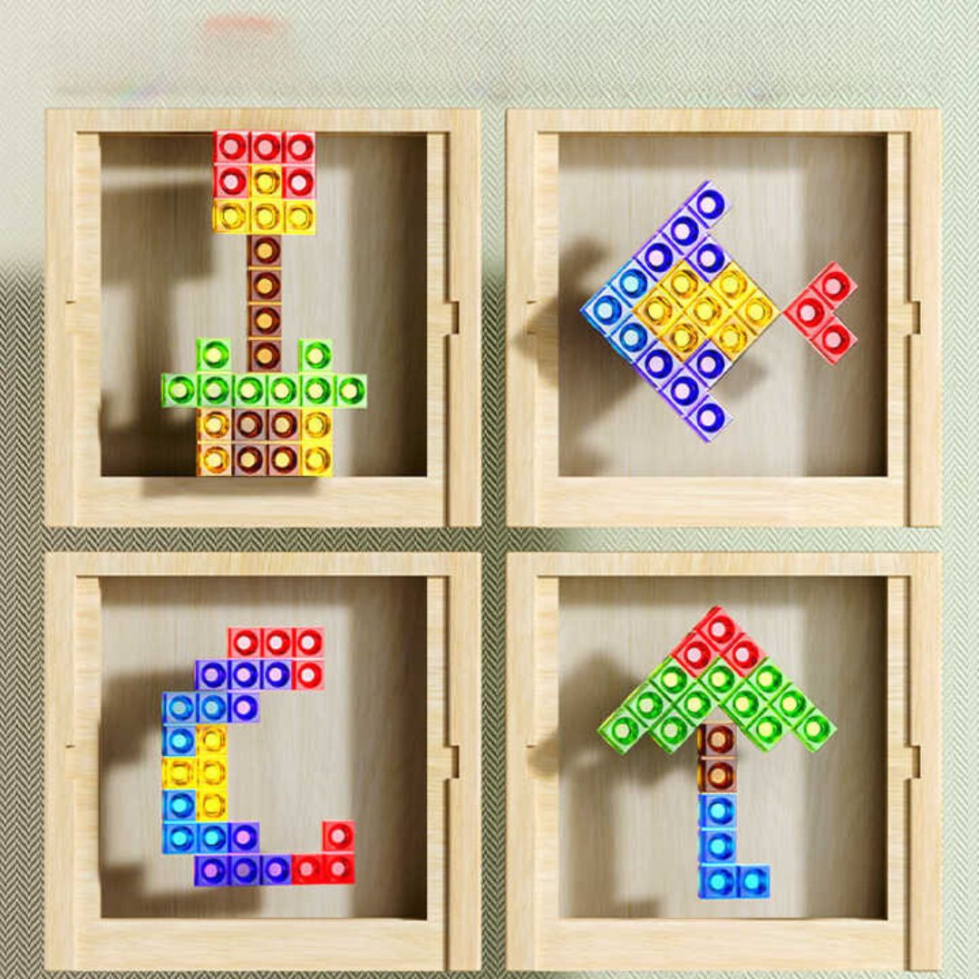 Herausforderndes Tetris Holzpuzzle. Farbenfrohes Logik- & Stapelspiel, perfektes Familienspiel.