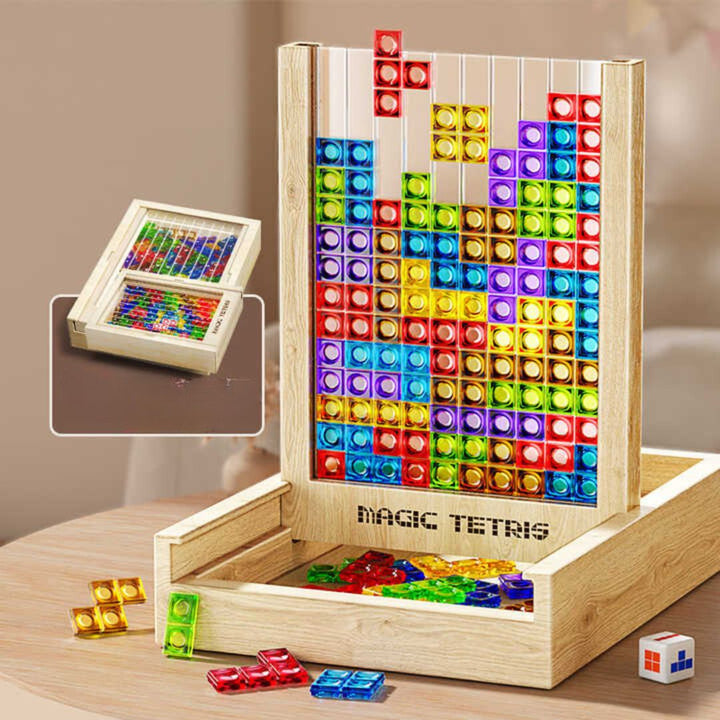 Spaßiges Tetris Holz-Logikspiel. Buntes Denk- und Stapelspiel, ideal für Kinder und Erwachsene.