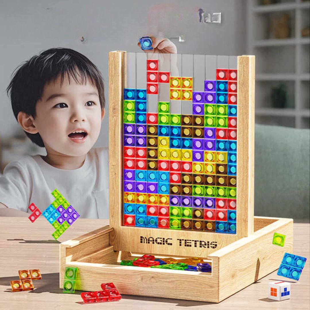 Magisches Tetris Holzpuzzle für Kinder & Erwachsene. Buntes Logik- & Stapelspiel, fördert Denken & Motorik.