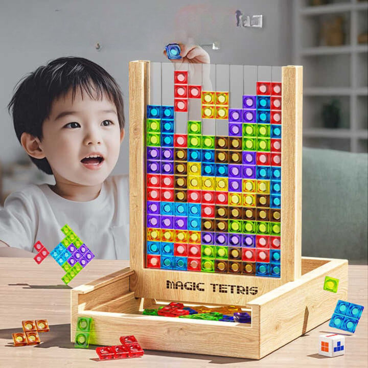 Magisches Tetris Holzpuzzle für Kinder & Erwachsene. Buntes Logik- & Stapelspiel, fördert Denken & Motorik.