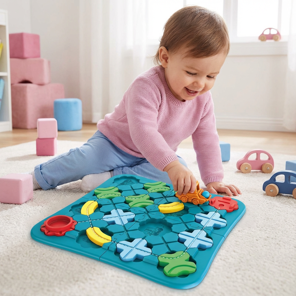 Holz-Straßen-Puzzle im Montessori Stil, fördert spielerisch Kreativität, Motorik & logisches Denken bei Kindern.