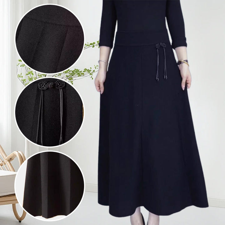 Trendiger Damen High-Waist Midirock, perfekt für modische Herbst- und Winteroutfits.