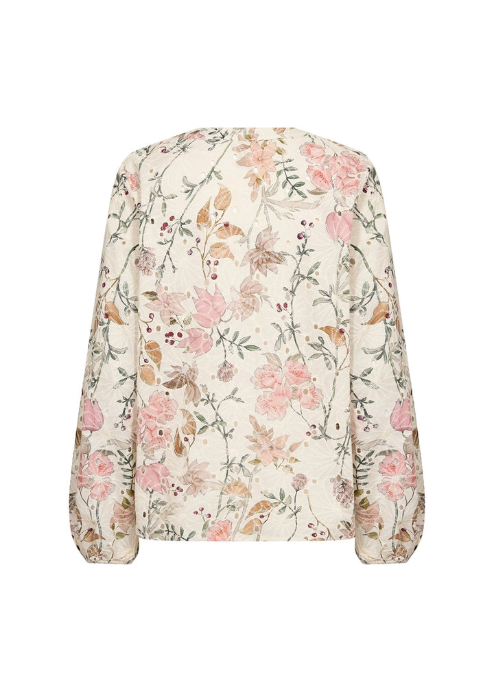 Schicke Damen-Langarmbluse mit V-Ausschnitt, lebhaftem Blumenmuster. Ideal für Büro, Freizeit & Frühlingsmode.