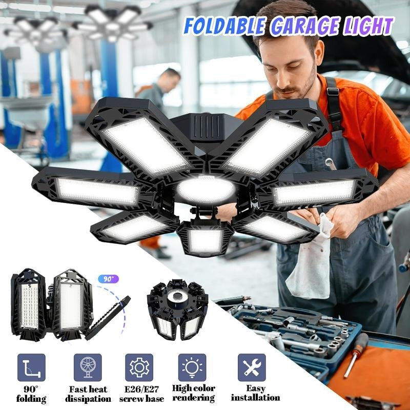 Verstellbare LED-Garagenleuchte mit E27/E26 Sockel, 6500K Tageslicht für helle Werkstattbeleuchtung.