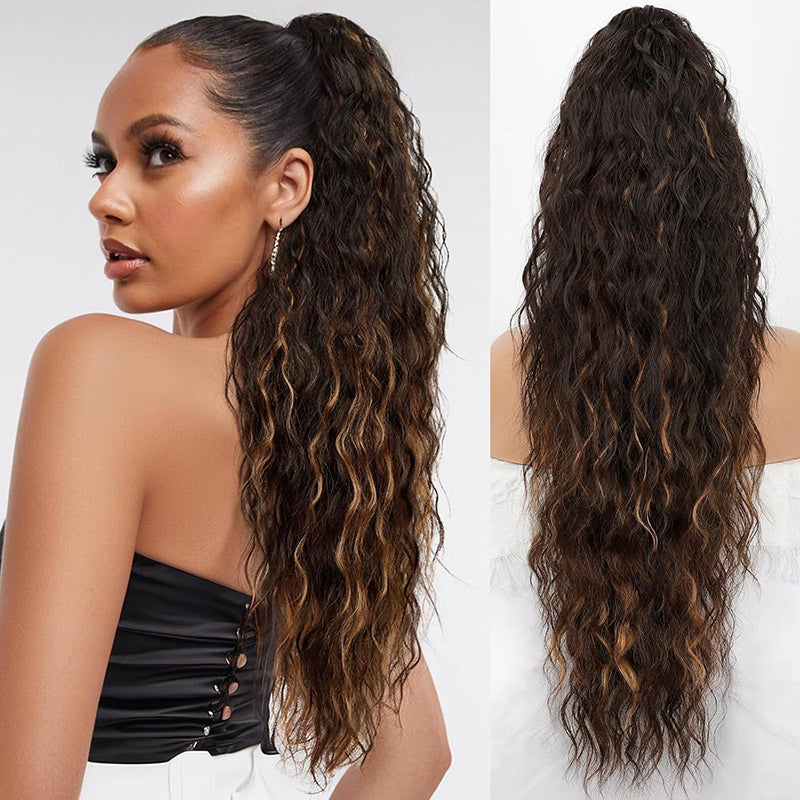 Anti-Frizz 76cm Pferdeschwanz-Extension mit Krallenclip, ideal für seidige Wellen und Volumen.