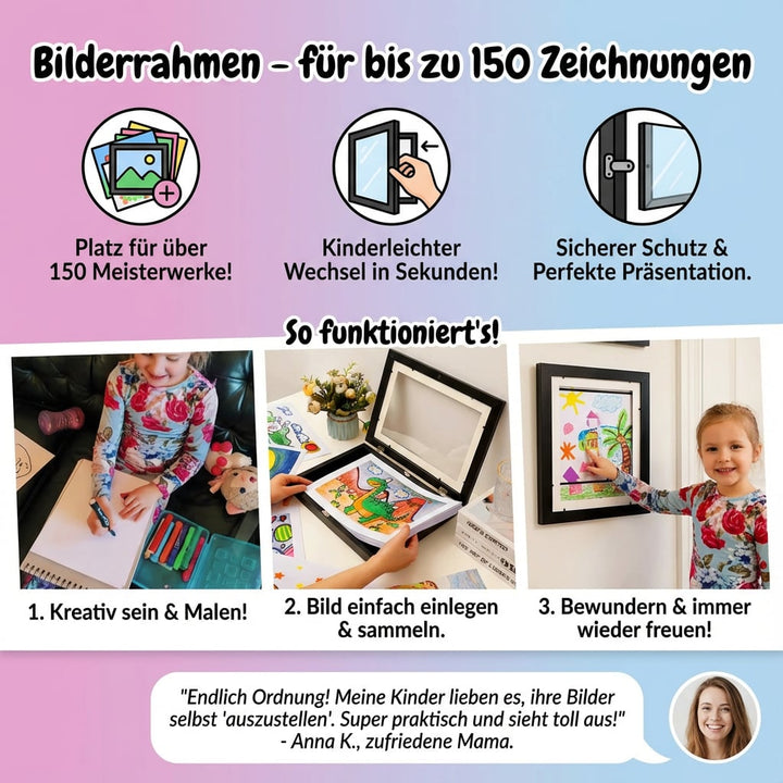 Originelles Geschenk für Kinder: Holz-Bilderrahmen, um ihre Lieblings-Kunstwerke stolz zu präsentieren.