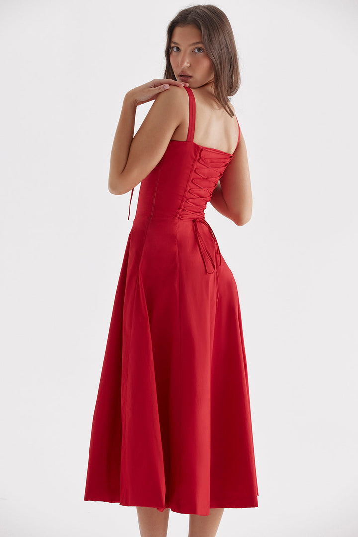 Stilvolles Frühlings-Sommer Damen Bustierkleid, tailliert, mit modernem Blumenmuster.