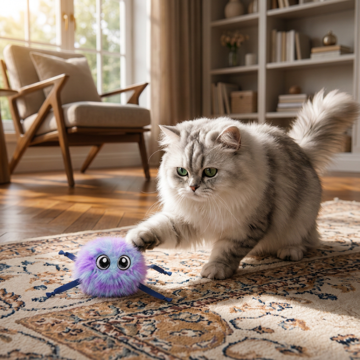 Interaktives Plüsch-Rollspielzeug für Katzen, das aktiven Spielspaß und Bewegung fördert.