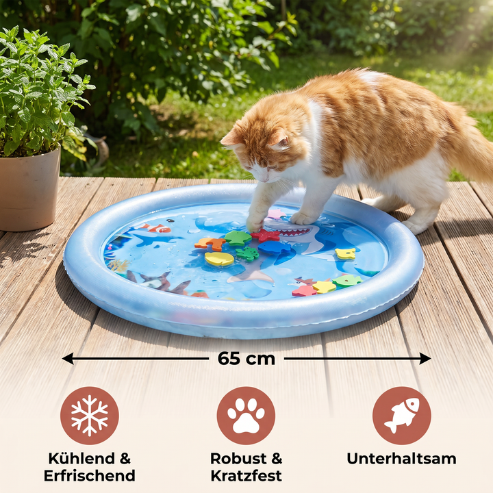Wasserbett als Spielmatte für Katzen. Fördert Spiel & Entspannung, bietet willkommene Abkühlung.