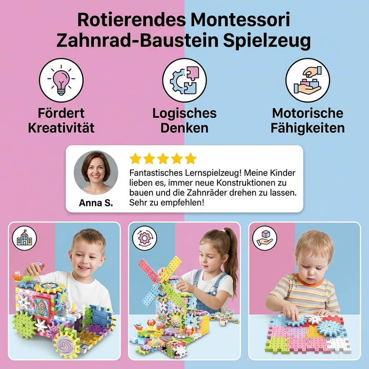 Ideales Geschenk für Kinder: Montessori Zahnrad-Spielzeug zur Entwicklung von Logik und Feinmotorik.