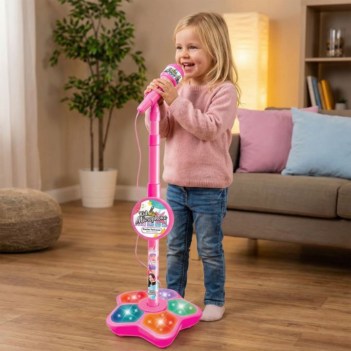 Kinder Karaoke-Set mit Mikrofon & verstellbarem Ständer in leuchtenden Farben, ideal für kleine Sänger.