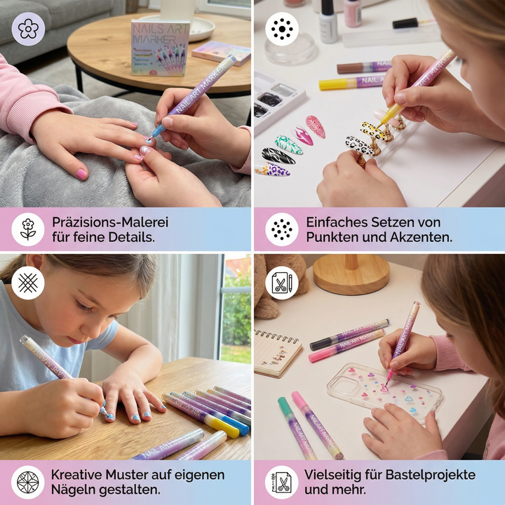 12 Acrylfarben Nagellack Stift Set für vielseitiges Nageldesign, von einfachen Mustern bis komplexer Kunst.
