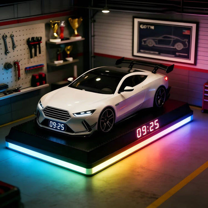 Digitaler Sportwagen Wecker mit Motorensound, Flammeneffekt & Licht für Jungenzimmer. Geschenkidee Auto-Fans.