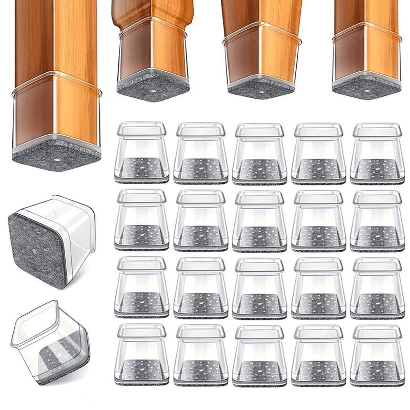 24er Set Filzgleiter Bodenschutz für eckige Stühle. Graue/braune Stuhlkappen als Parkettschutz und Geräuschdämpfer.