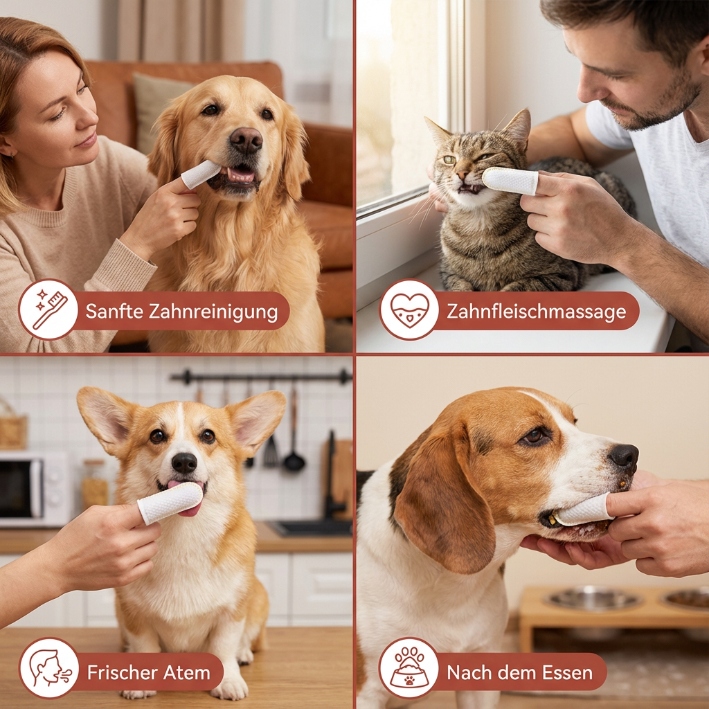 Einfache Anwendung: Haustier Zahnreinigungstücher für Hunde & Katzen. Fördern Zahnpflege & gesunde Mundhygiene.