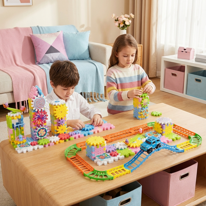 Pädagogisches Zahnrad-Konstruktionsspielzeug für Kinder, fördert STEM-Fähigkeiten und Kreativität.